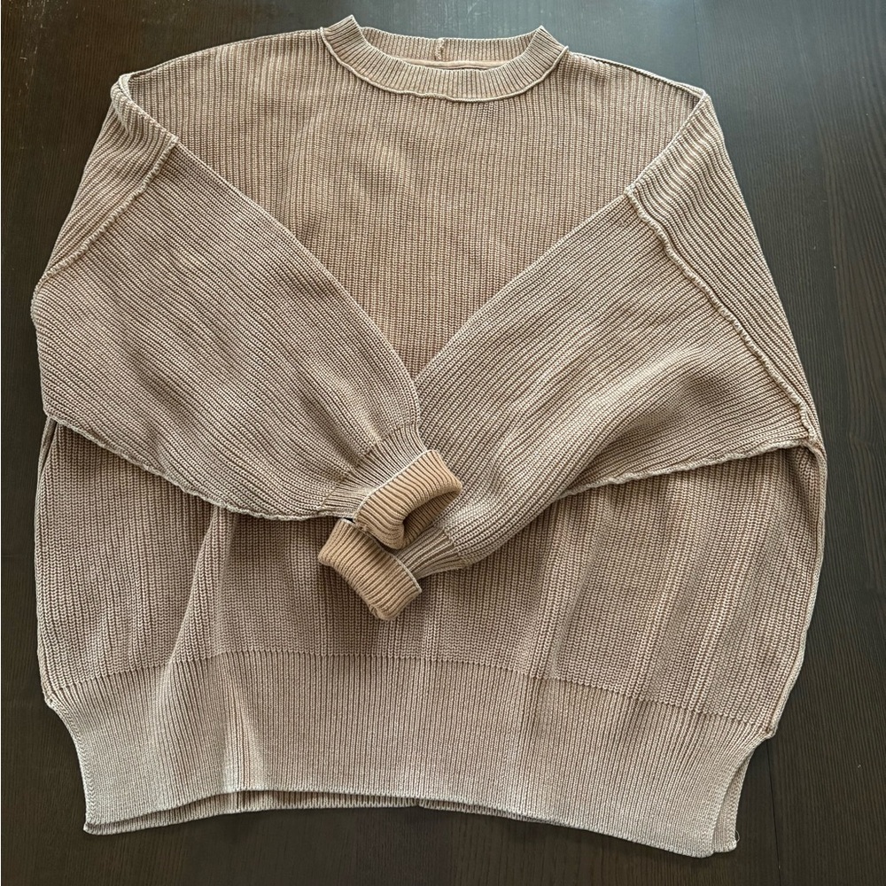 aerie Ribbed Crewneck Sweater in Taupe